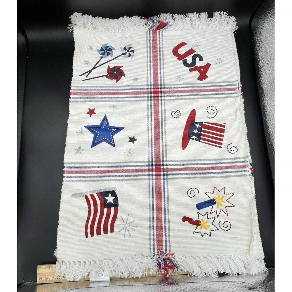 Patriotic Flag Stars Fireworks Tapestry Placemat ~ Set of 4 ~ Holiday July 4th‎